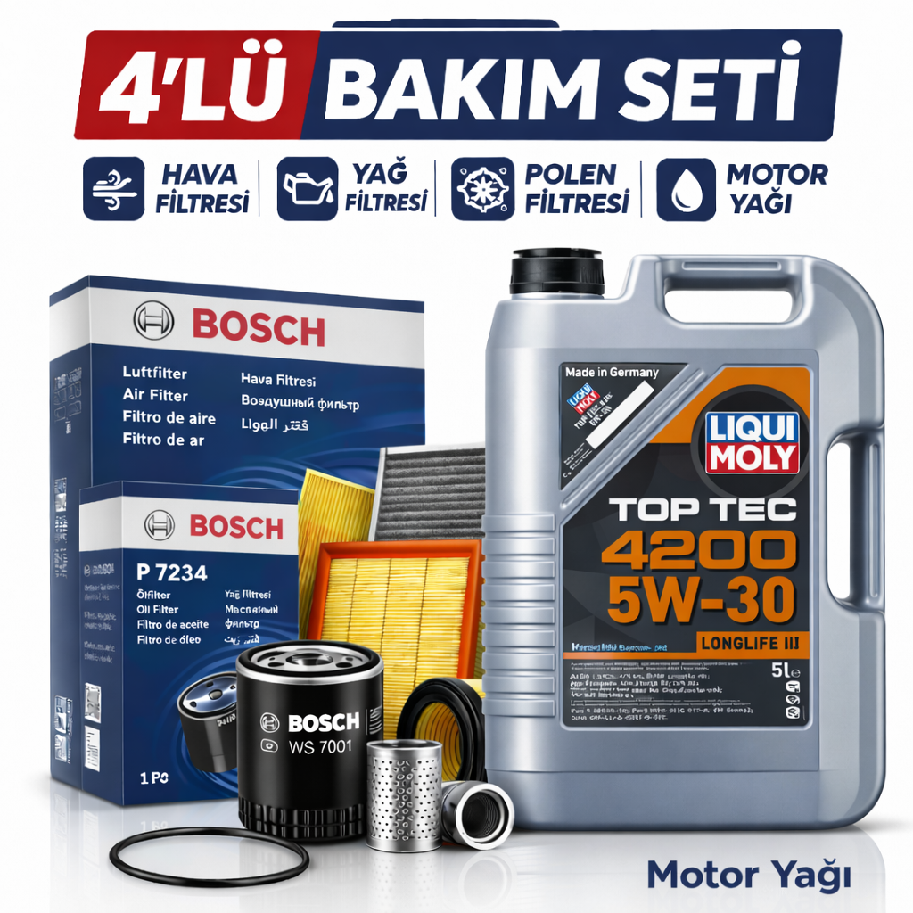 Bosch-4-lu-bakim-seti-liquimoly-4200-1 Bosch BMW 7.30 Dizel xDrive Liqui Moly 4200 7 Lt Motor Yağı Filtre Seti (2012-2015) 4 Lü - Görsel 1