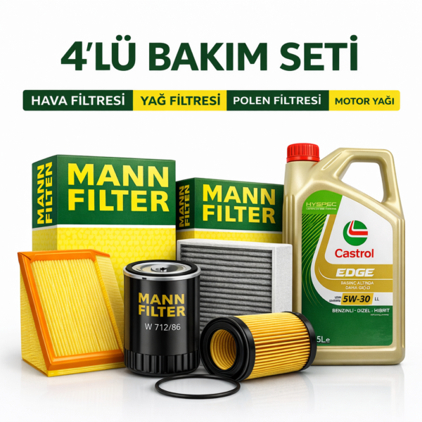 MANN Renault Captur 1.5 Dizel BlueDCi Castrol Edge 5W-30 6 Lt Motor Yağı Filtre Seti (2020-2022) 4 Lü