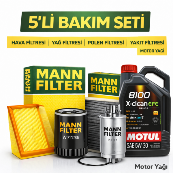 MANN BMW 5.20 Dizel Motul X-Clean 5W-30 Motor Yağı Filtre Seti (2011-2016) 5 Li